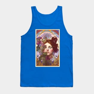 Dreamy art deco style design of girl with purple flowers Tank Top